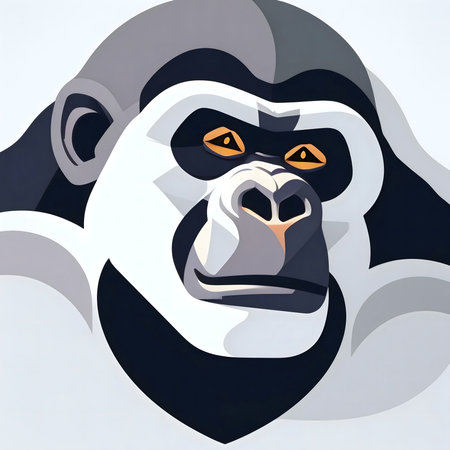Close-up vector illustration of a gorilla's face. Strong, majestic, and intense.の写真素材