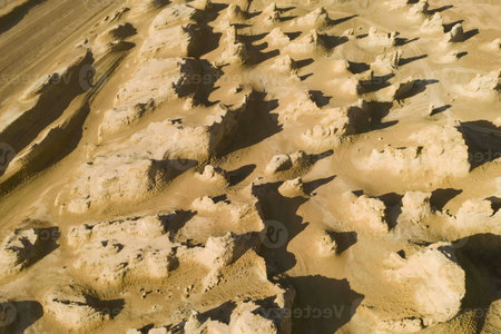 Stunning aerial shot of desert rock formations. Unique geological landscape.の写真素材