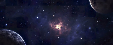 A breathtaking view of a vibrant nebula with planets and stars.