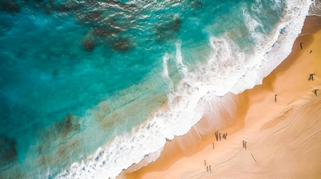 Stunning aerial shot of a pristine beach with turquoise water.の写真素材