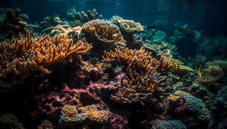 Stunning underwater coral reef scene. Vibrant colors and diverse marine life.の写真素材