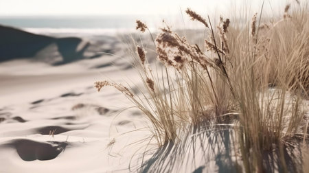 Beach grass flourishing in coastal dunes. Serene landscapeの写真素材