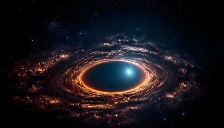 A mesmerizing cosmic scene depicting a black hole's accretion disk with a brilliant star.