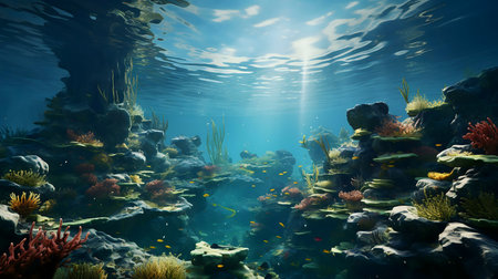 Stunning underwater coral reef with diverse marine lifeの写真素材