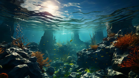 Stunning underwater scene, vibrant coral reef, diverse marine lifeの写真素材