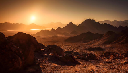 Breathtaking sunset over the Namib Desert's majestic mountains.の写真素材