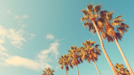 Palm trees against a sunny sky. Summer vacation vibes.の写真素材