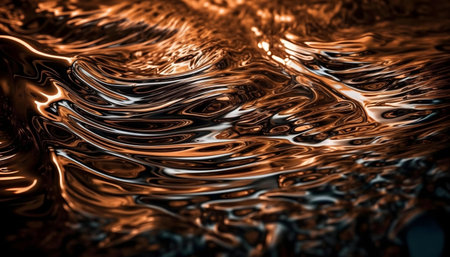 Abstract image of a liquid metal texture. Bronze and black swirls create a dynamic pattern.の写真素材