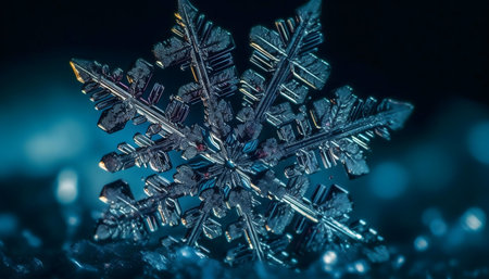 Close-up shot of a snowflake. Winter wonderland.の写真素材