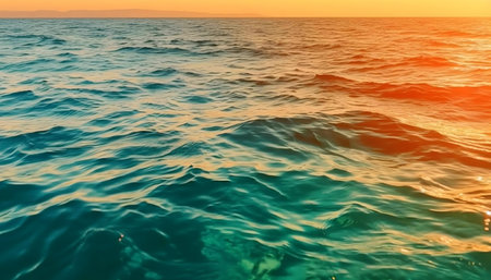 Stunning sunset over a calm ocean. Golden light reflects on the water's surface.の写真素材