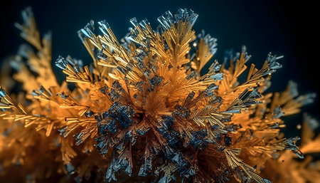 Stunning close-up of gold and silver crystals. Microscopic detail revealed.の写真素材