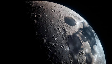 Stunning close-up of the moon's surface, showing its craters and texture.