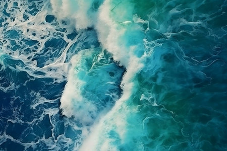 Stunning aerial shot of ocean waves. Turquoise water, white foam.の写真素材