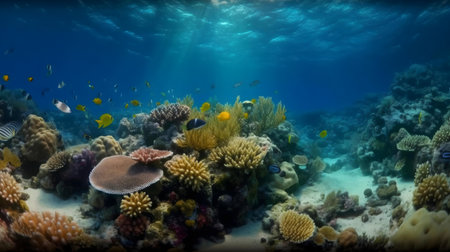 Stunning underwater scene of a vibrant coral reef teeming with diverse marine life