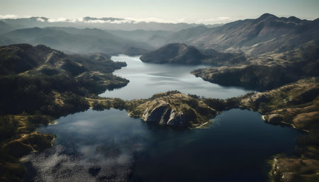Aerial view of a serene mountain lake. Stunning landscapeの写真素材