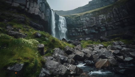Serene waterfall in Iceland's breathtaking nature.