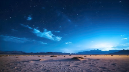 A mesmerizing night sky over a desert landscape. Stars illuminate the vast expansion.の写真素材