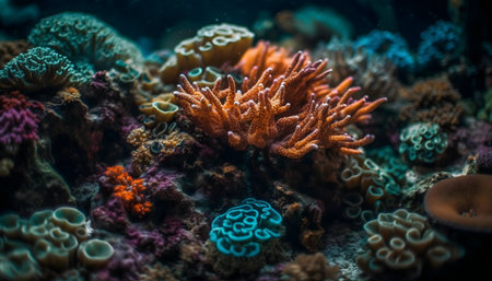 A stunning view of a diverse coral reef, teeming with colorful marine life.の写真素材