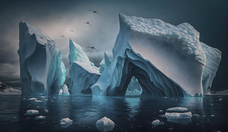 Majestic icebergs in Antarctica, serene and breathtaking.の写真素材