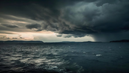 Dark storm clouds over a restless sea. Dramatic seascapeの写真素材