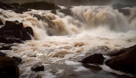 A stunning capture of a powerful waterfall's dynamic flow, showing the raw energy of nature.