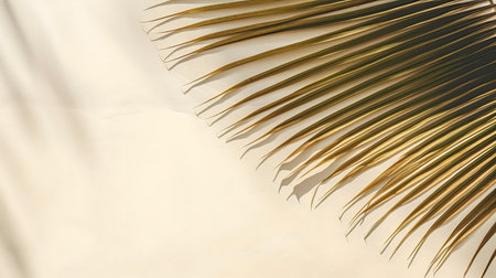 A single golden palm leaf against a beige background. Minimalist and elegant.