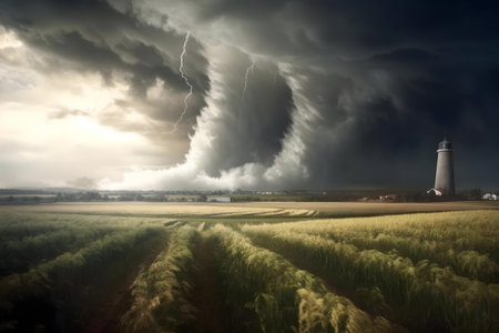 Lighthouse in a dramatic stormy landscapeの写真素材