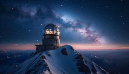 A mountaintop observatory under the Milky Way.の写真素材