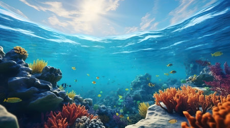Stunning underwater scene, vibrant coral reef, diverse marine life.の写真素材