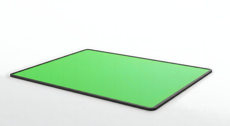 Green screen tablet mockup isolated on white. Perfect for digital presentations.の写真素材