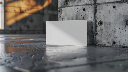 A blank white canvas stands in a rough industrial setting. Perfect for mockups.の写真素材