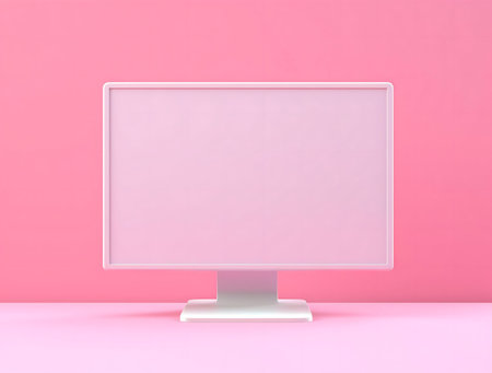 A minimalist pink computer screen mockup, perfect for showcasing your designs.の写真素材