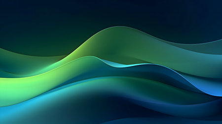 Abstract background with flowing green and blue waves.の写真素材