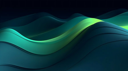 Abstract digital art featuring flowing teal and green waves. Serene, stylish background.