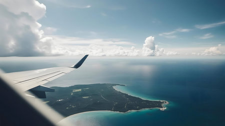 Island, seen from airplane window.の写真素材