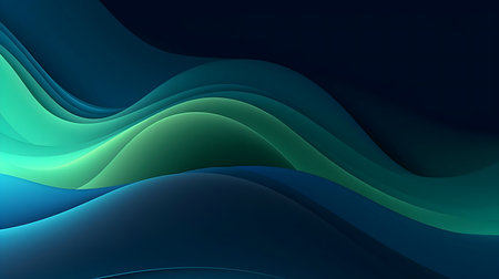 Abstract digital art featuring flowing teal and green waves. Perfect background.の写真素材