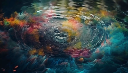 Abstract colorful ripples in water. Artistic photography.の写真素材