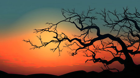A captivating sunset with a silhouette of a leafless tree.
