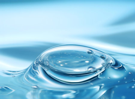 Close-up of a clear blue liquid with gentle ripples and bubbles.