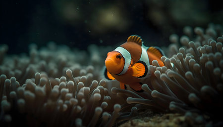 A vibrant clownfish amidst its anemone home. Underwater beauty.の写真素材