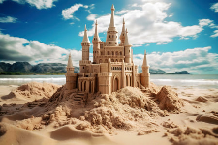 A stunning sandcastle on a beautiful beach.の写真素材
