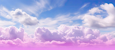 Stunning cloudscape image, soft pink and white clouds against a bright blue sky. Serene and dreams.