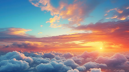 Stunning sunset above a layer of clouds. Breathtaking colors and serene atmosphere.