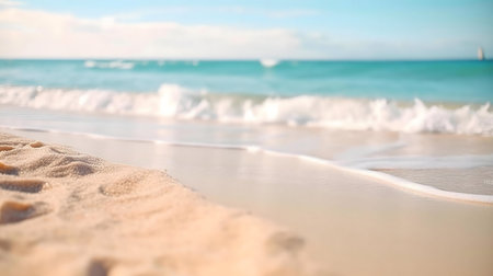 Soft waves on a sandy beach, idyllic summer getaway.の写真素材