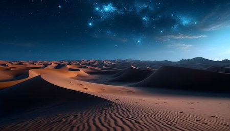 Starry night sky over vast desert landscapeの写真素材