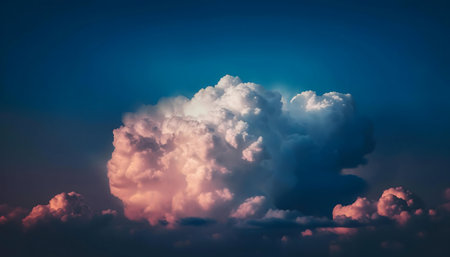 Stunning sunset cloudscape. Vast cumulus clouds fill the sky.