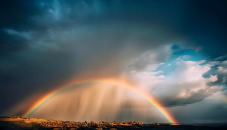 A vibrant rainbow emerges from a dramatic storm, creating a breathtaking scene.