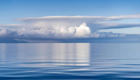 A tranquil ocean scene under a captivating cloudscape. Peaceful atmosphere.の写真素材