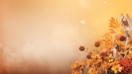 A captivating image of autumnal flowers and leaves in warm, golden tones.