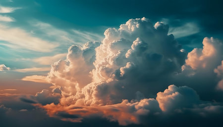Stunning sunset clouds. Aerial view of dramatic clouds illuminated by the setting sun.